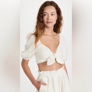 WAYF Knot Front Linen Blend Crop Top Sz S